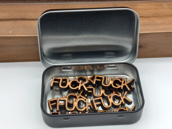 Load image into Gallery viewer, All The Fucks I Give Engraved Tin with Wooden Fucks
